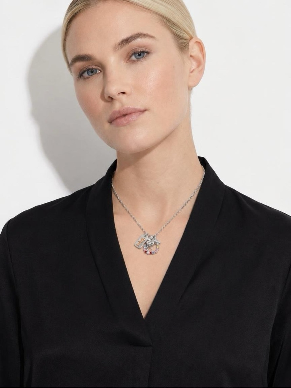 Coach Silver Multi-Charm Necklace with Pink Accents